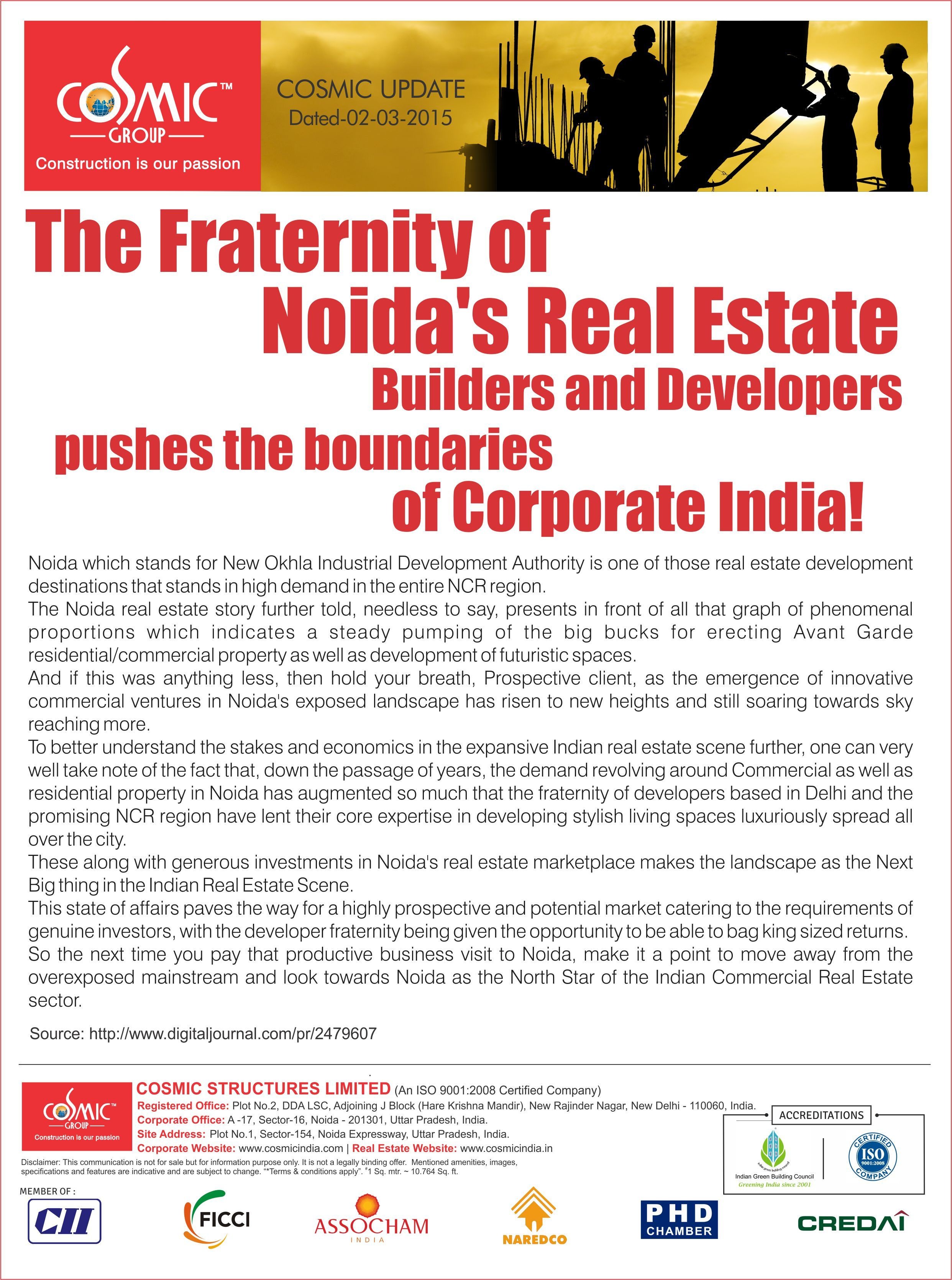 The Fraternity of Noida s Builders and Developers pushes the boundary of Corporate India Noida which