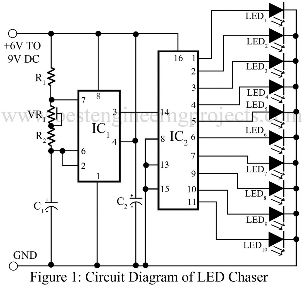 circuit diagram of LED chaser