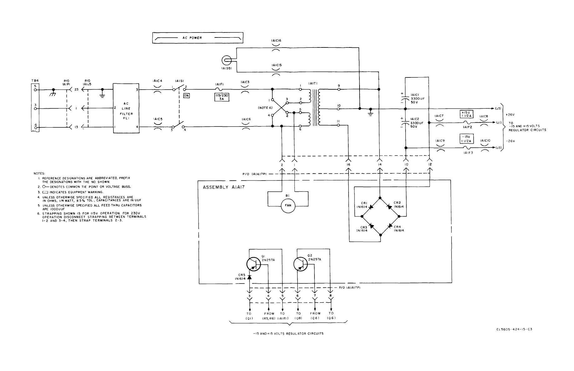 Ac power and rectifier circuit modem chassis and power supply submodule schematic diagram