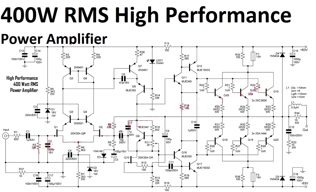 400W High Performance Power Amplifier circuit