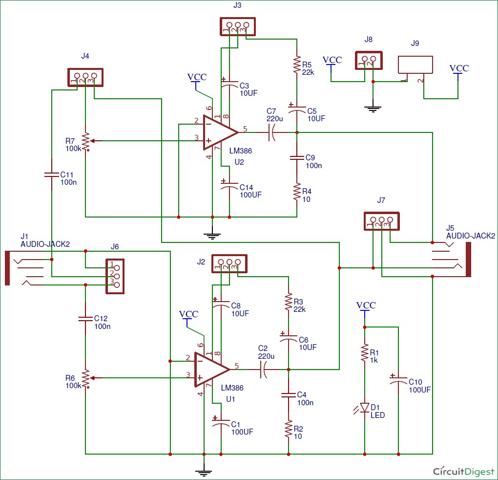 headphone audio amplifier using LM386 circuit diagram