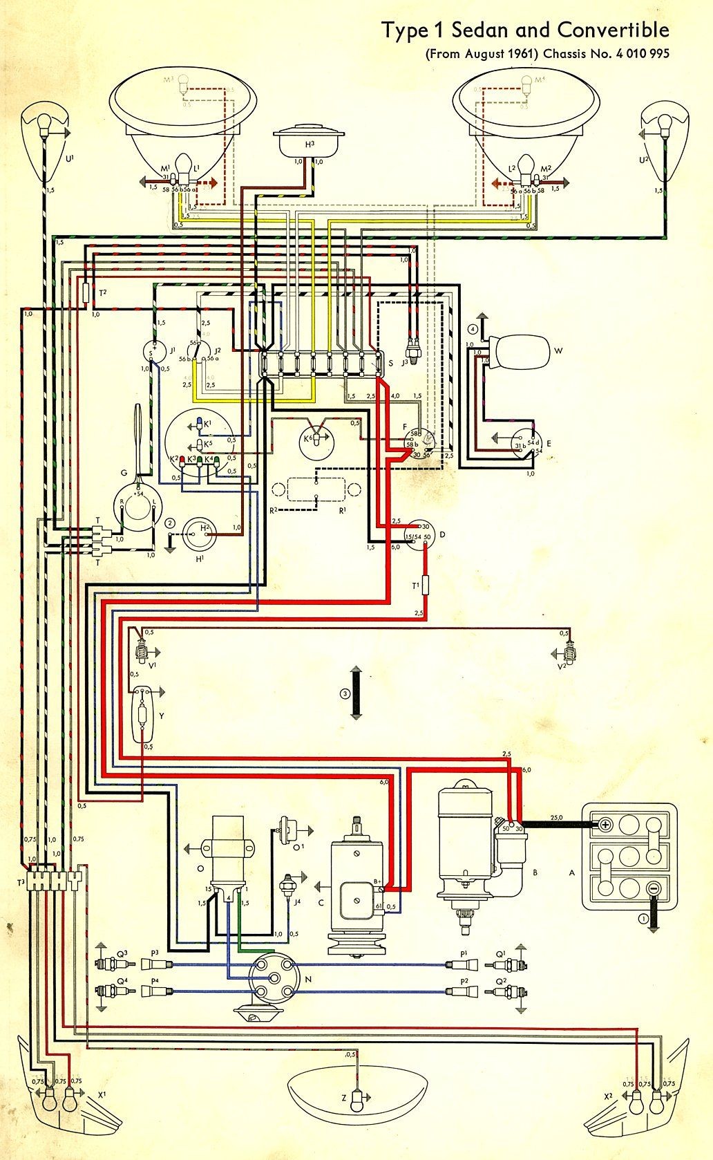 Wiring diagram in color 1964 VW bug beetle convertible The Samba