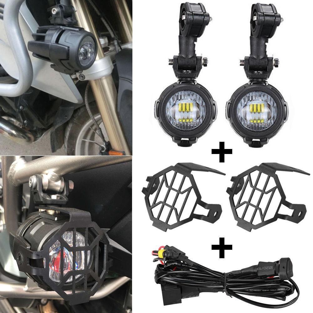 LED Auxiliary Fog Lights with Protector Guard Covers & Wiring Harness