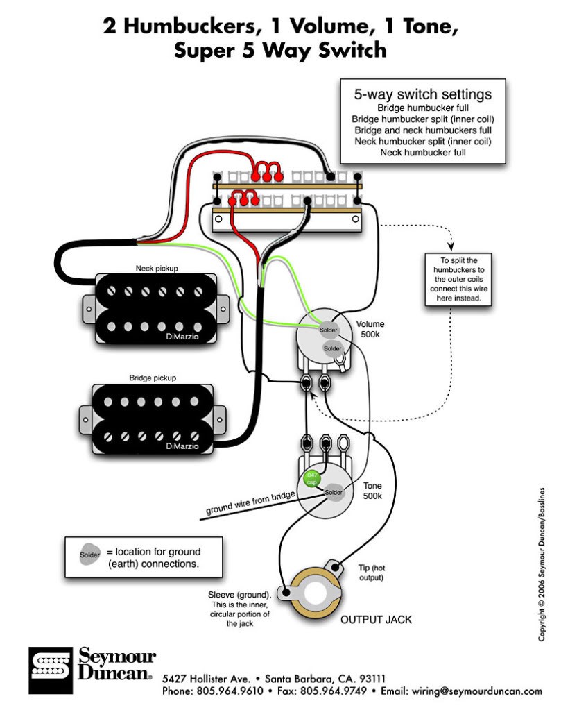Guitar Wiring Diagram 2 Humbucker 1 Volume Tone And