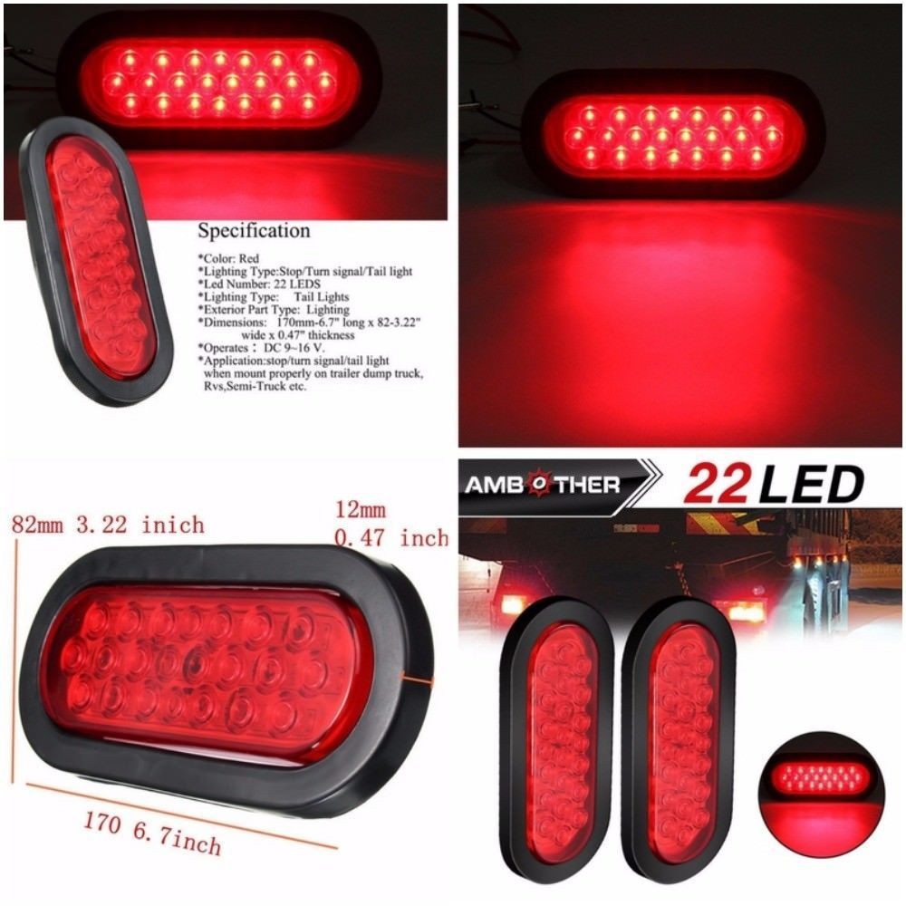 Truck Trailer Tail Light LED Stop Turn Brake Signal Oval Tailgate Red Reverse AMBOTHER