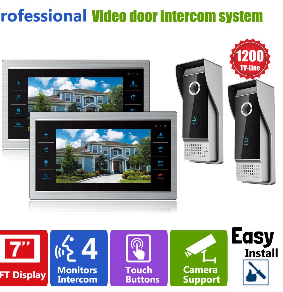 Homefong 7 TFT LCD Video Door Bell Phone Hands free Inter Doorphone Monitor 2V2 Outdoor Night Infrared Camera with Doorbell