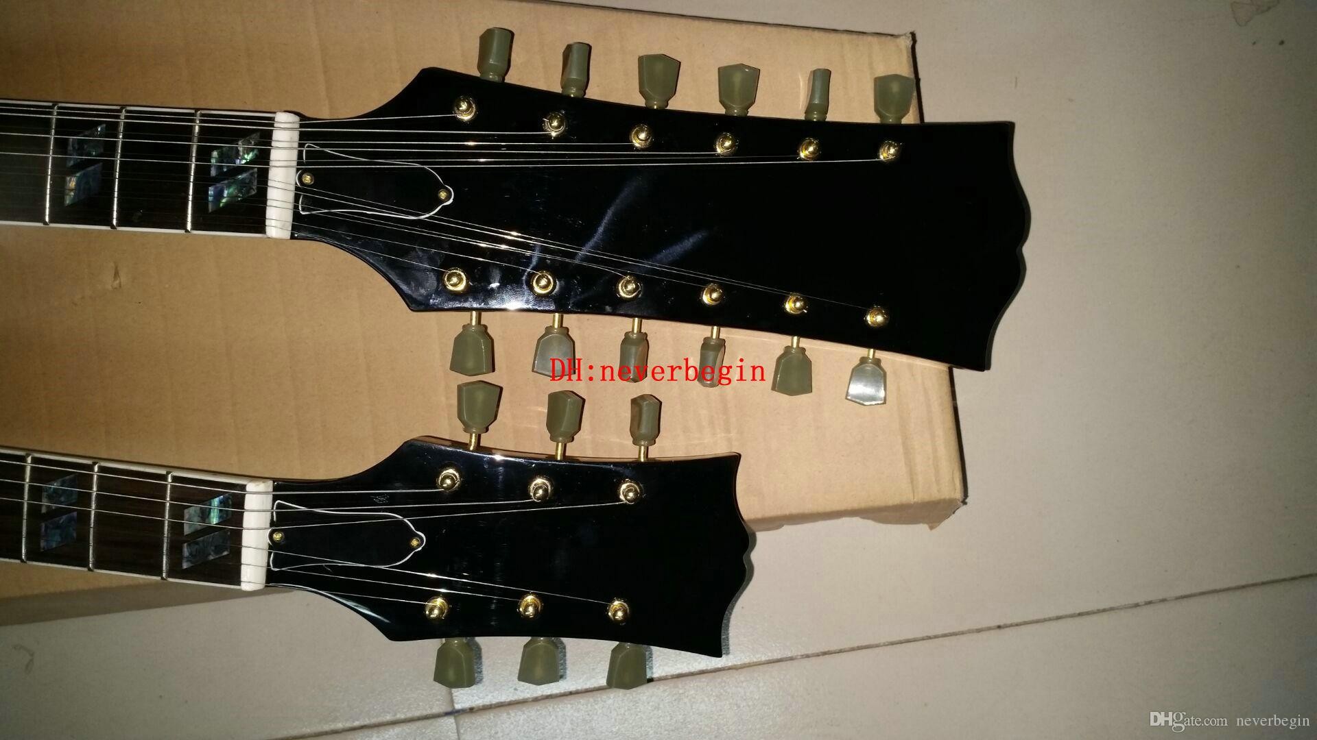 Custom shop Double neck guitars 6 strings 12 strings Electric Guitar in Goldtop SG 3 pickup