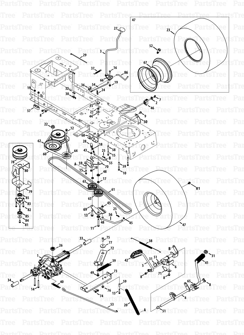 MTD 247 13BL78ST099 Craftsman LT2000 Lawn Tractor 2013 Sears Transmission Drive Assembly Diagram and Parts List
