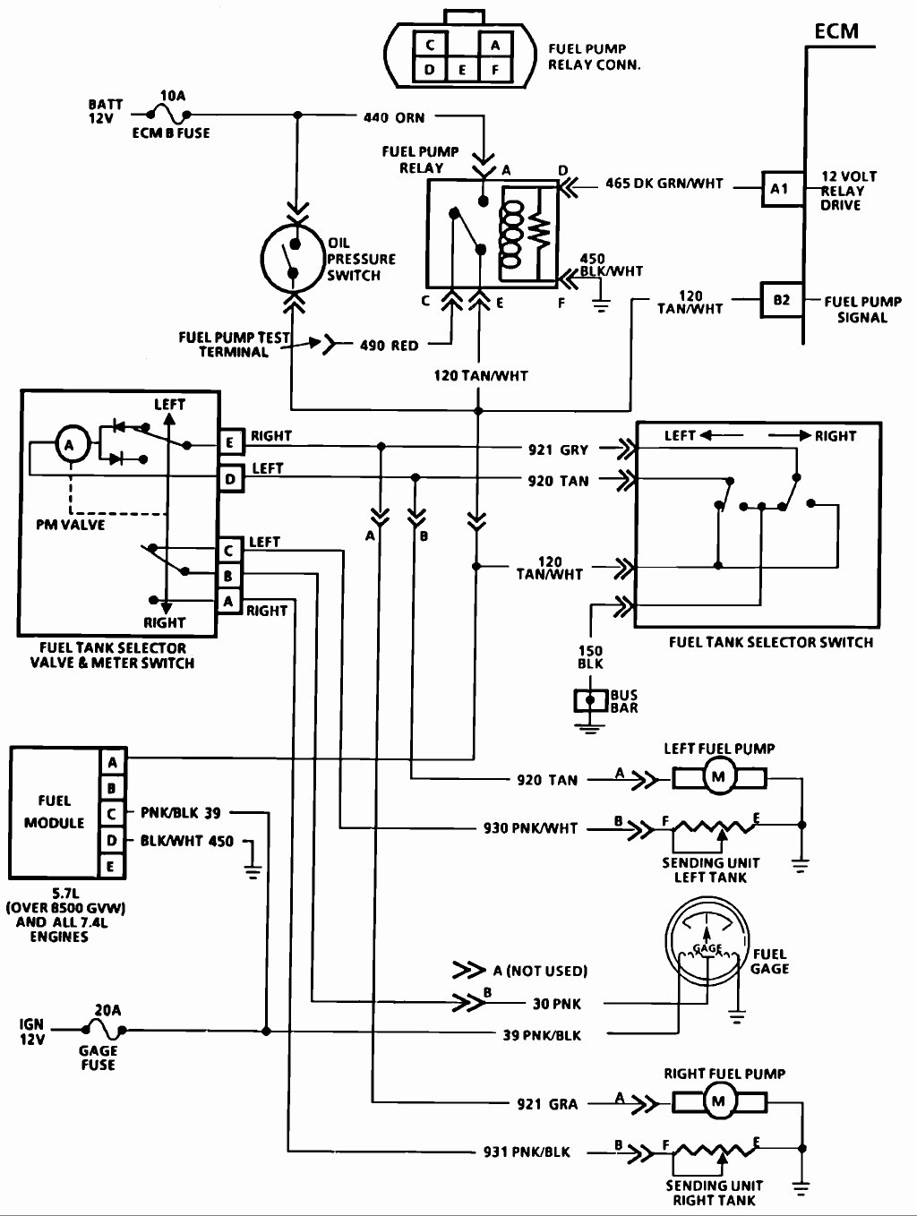 Labeled diagram fuel selector switch tank wiring