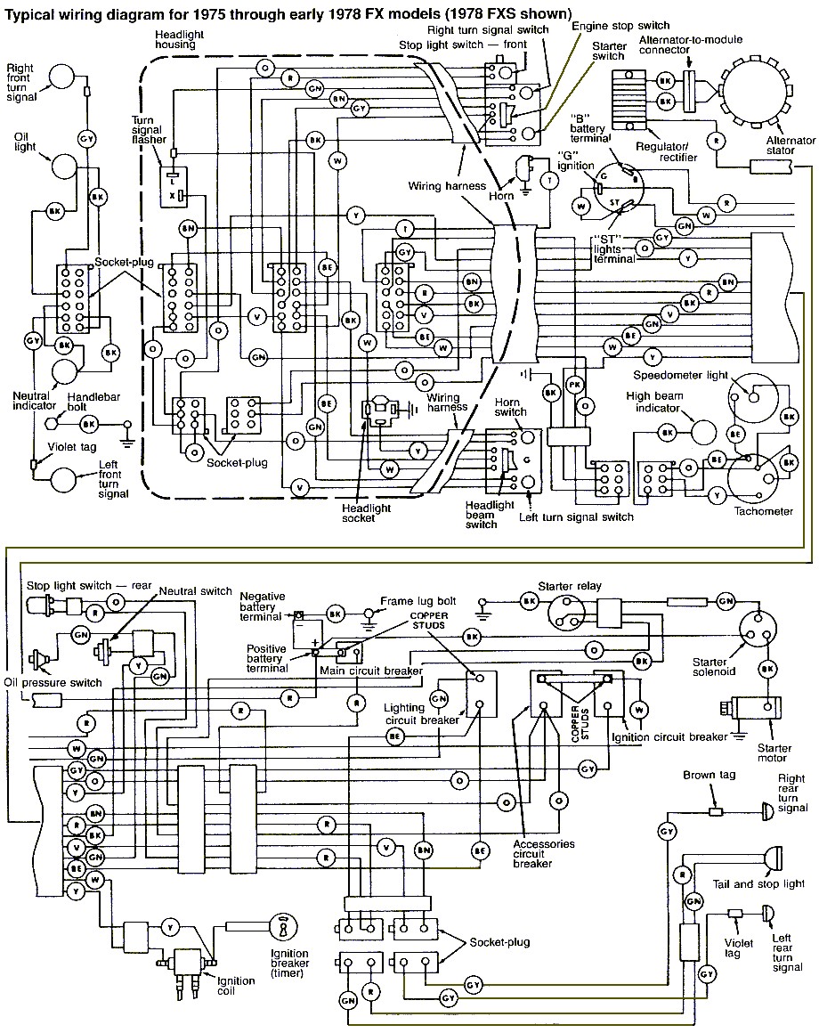 1975 1978 harley davidson fx fxe wiring diagram