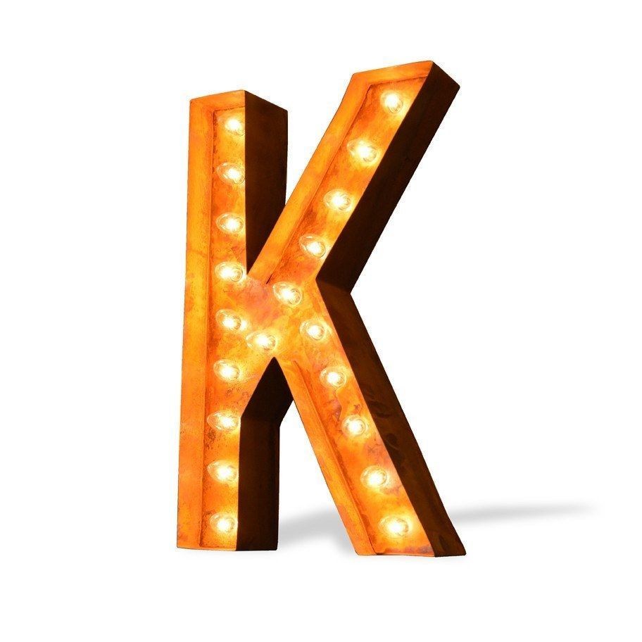 12” Letter K Lighted Vintage Marquee Letters Modern Font Rustic