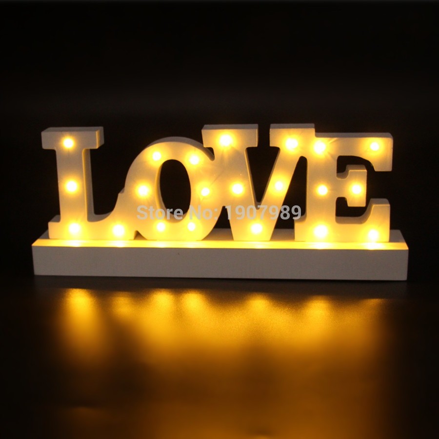 Small White wood "LOVE" LED Marquee Sign LIGHT UP night light valentine s Day Indoor Deration free shipping in Night Lights from Lights & Lighting on