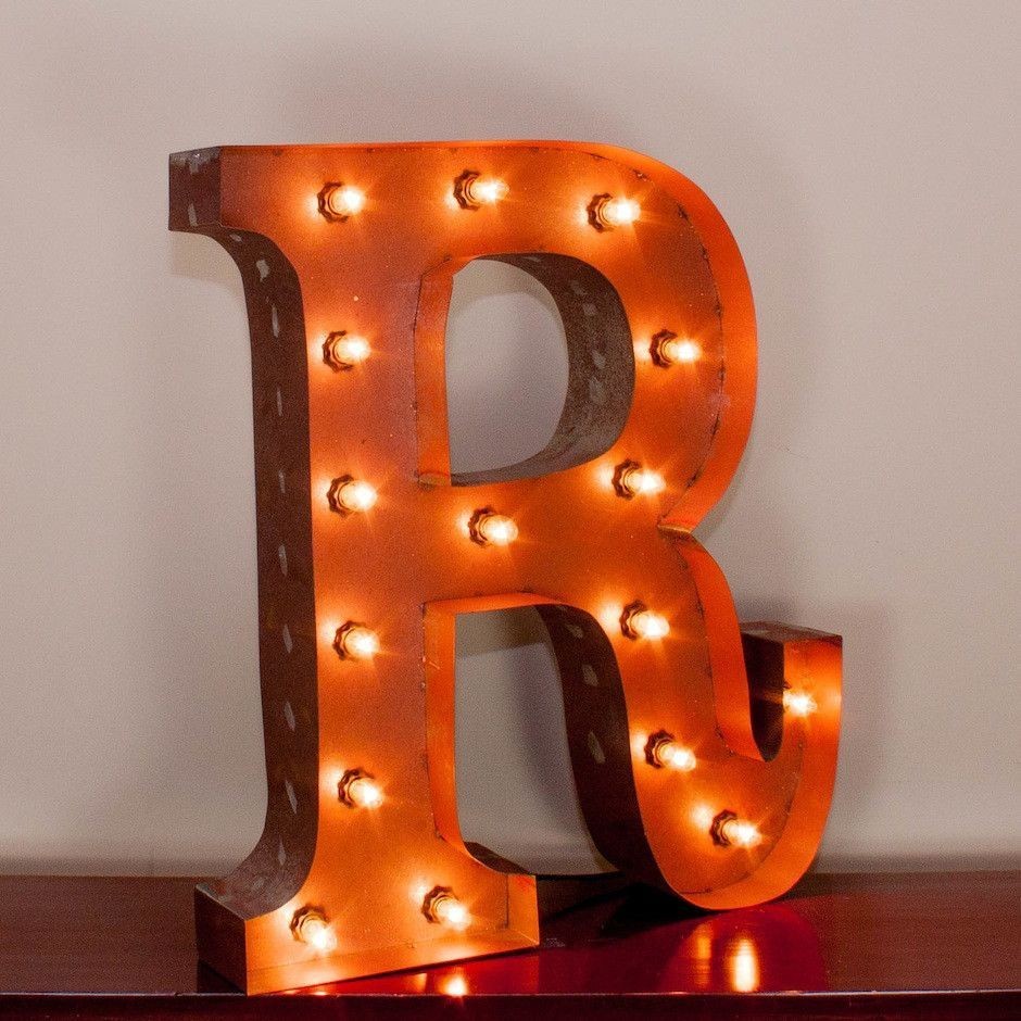 Shine brighter with our 24" R Vintage Marquee Letter Light Rustic Metal Each of our Light Up Letters will fill your home or business with a