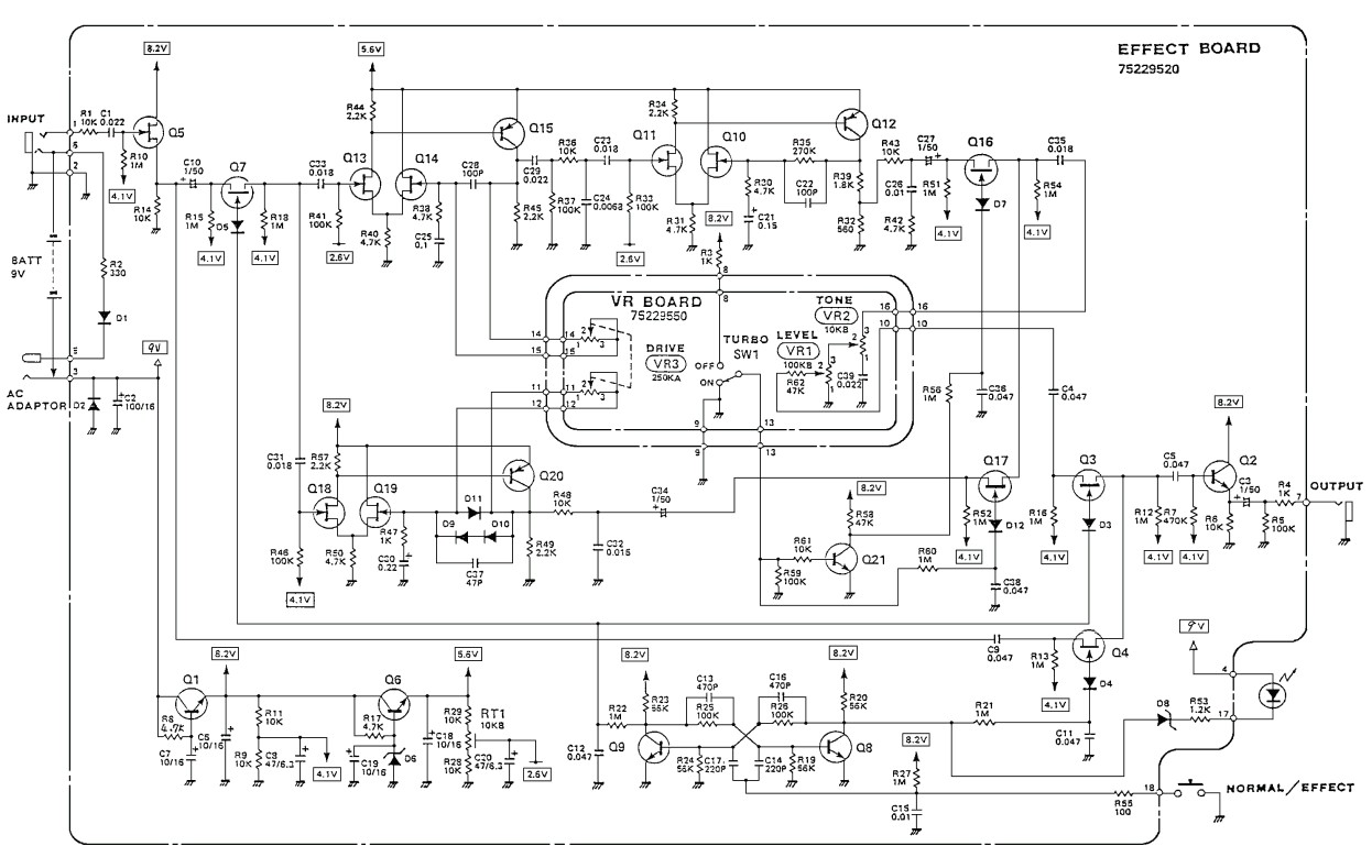 Boss OD 2 Turbo OverDrive pedal schematic diagram