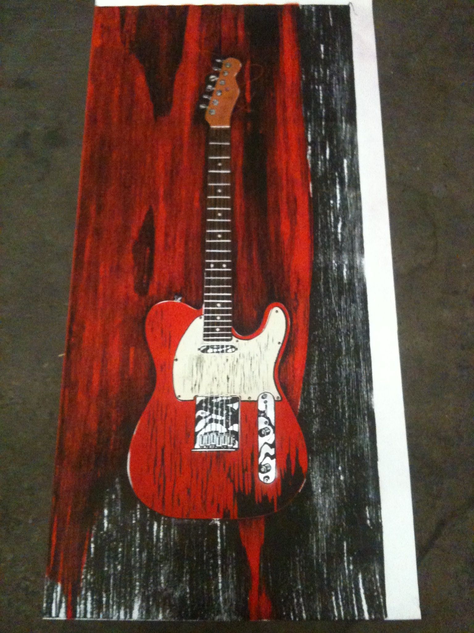 Fender telecaster gravure pochoir rouge red