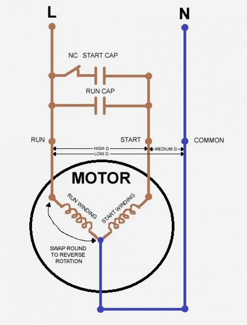 Motor With Capacitor Wiring Diagram To Single Phase Start Run And Within Forward Reverse