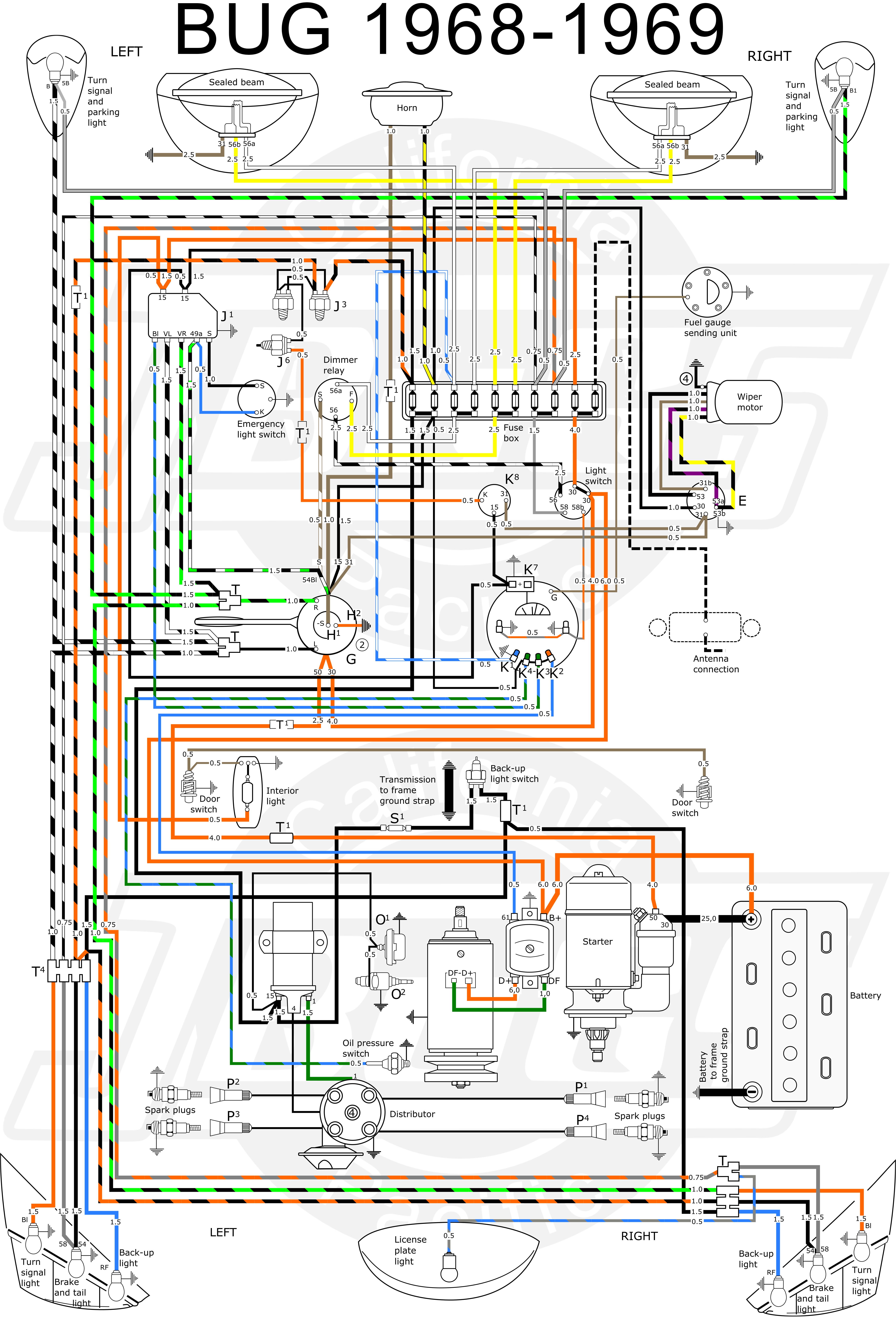 vw tech article 1968 69 wiring diagram rh jbugs 68 VW Wiring Diagram Column 69 VW Generator Wiring Diagram