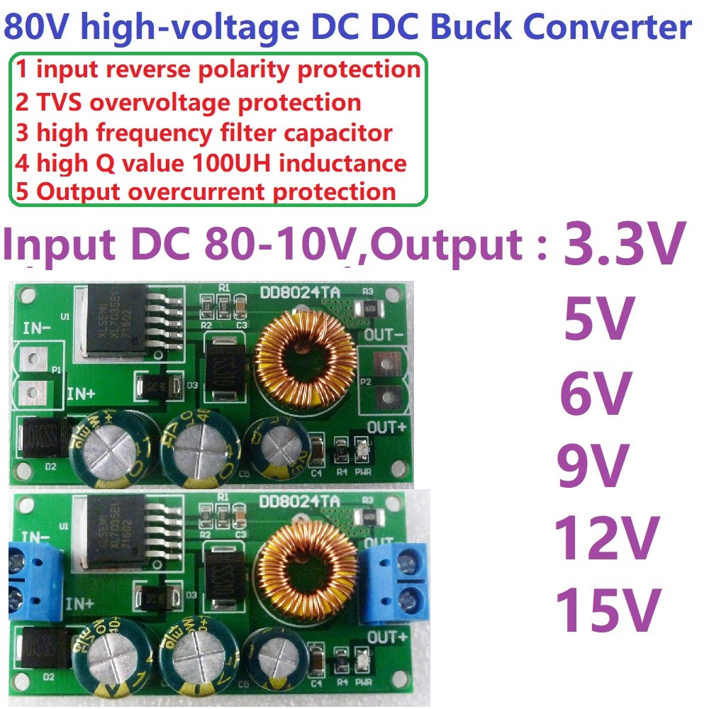 High Voltage EBike DC DC Converter Buck Step Down Regulator Module 80V 72V 64V 60V 48V 36V 24V to 15V 12V 9V 6V 5V 3 3V in Inverters & Converters from Home