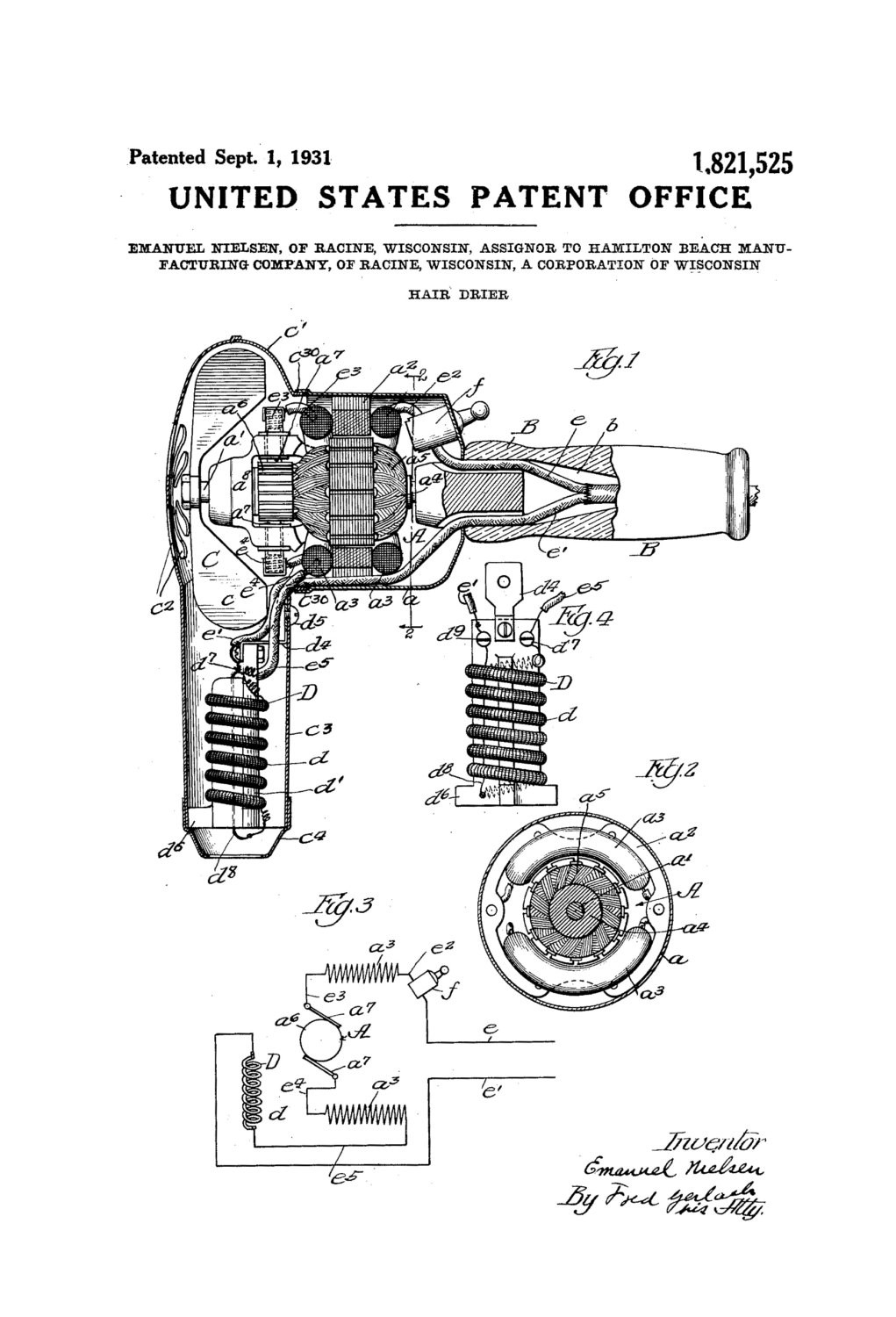 Hair Dryer Patent 1931 Patent Print Blow Dryer Vintage