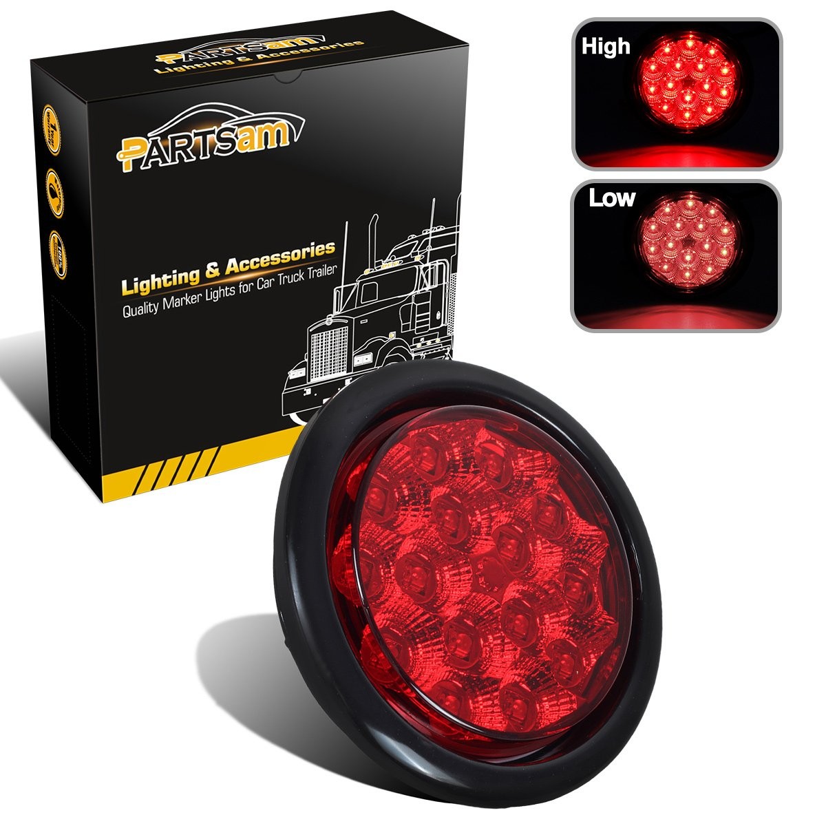 Partsam 4 Inch Round Led Trailer Tail Lights Red 15 Diodes Flush Mount with Reflectors Sealed 4" Round Led Trailer Lights led Stop Turn Tail Brake lights