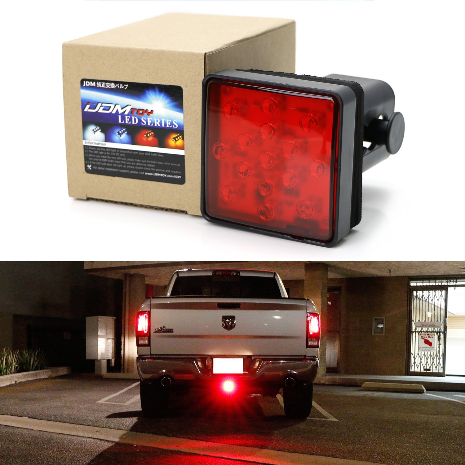 iJDMTOY Red Lens 15 LED Super Bright Brake Light Trailer Hitch Cover Fit Towing & Hauling 2" Standard Size Receiver Walmart