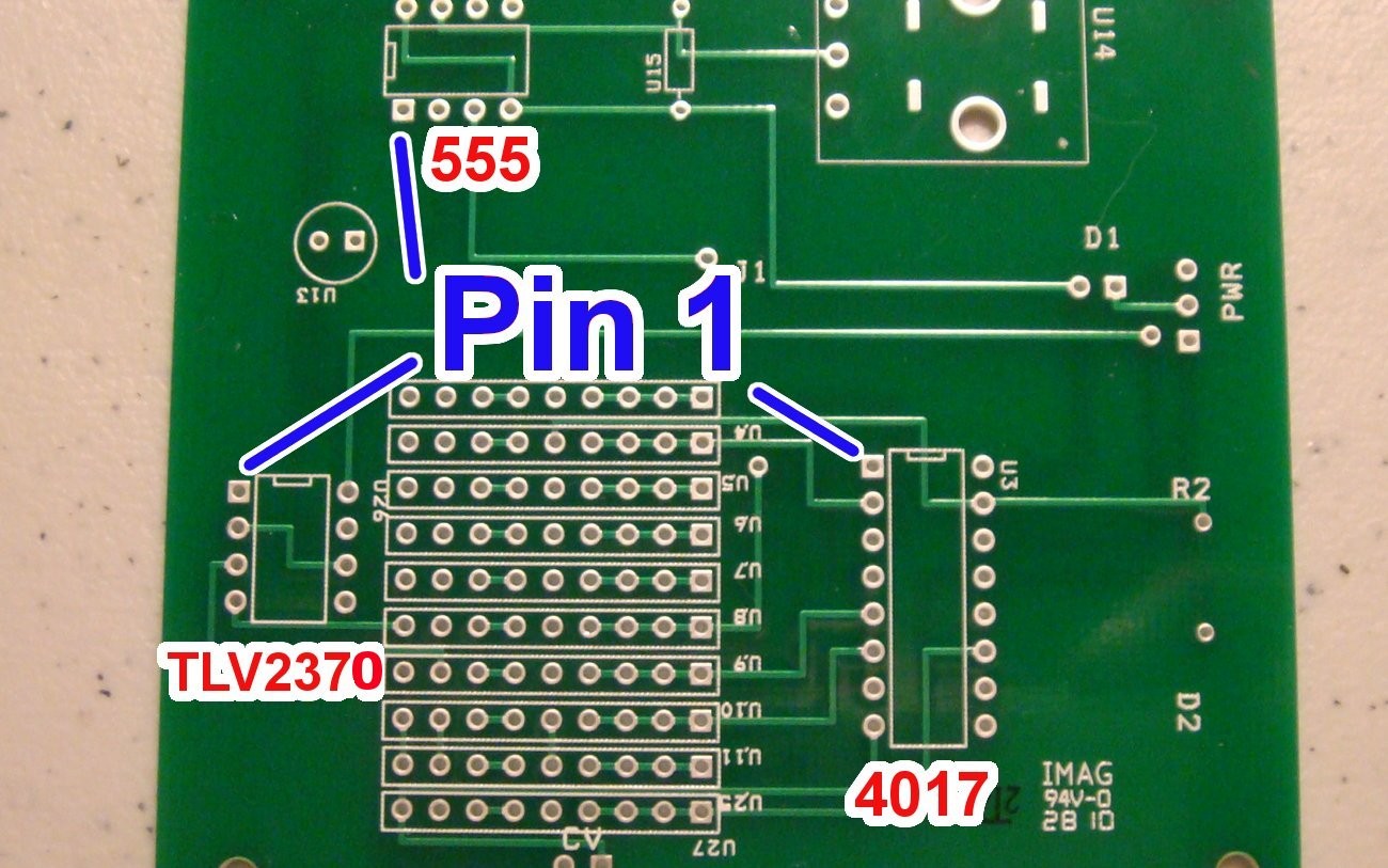 Be sure to insert Pin 1 of each IC into the square overlay through hole Gently squeeze the leads inward if the leads of the IC do not fit into all of the