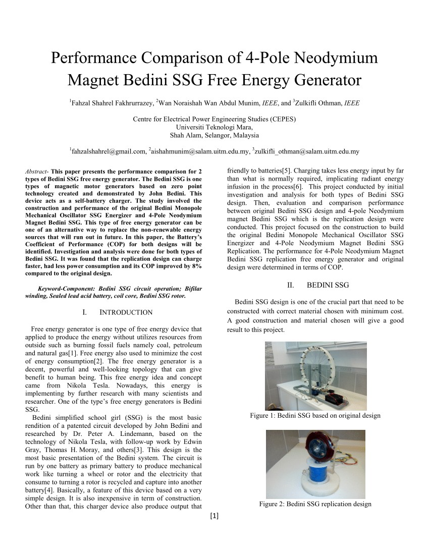 PDF Performance parison of 4 Pole Neodymium Magnet Bedini SSG Free Energy Generator