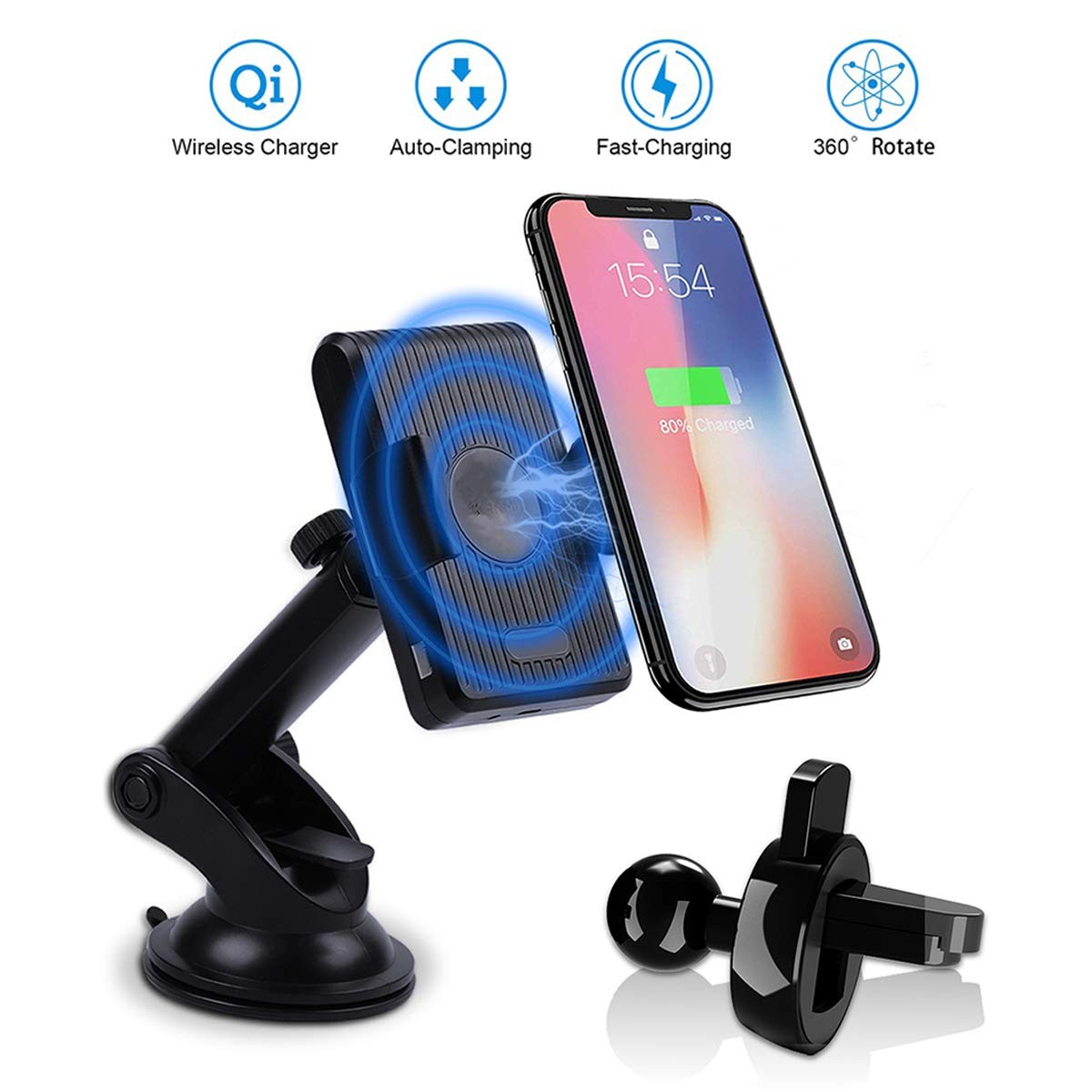 Wireless Car Charger Mount 10W Fast Qi Car Charging Phone Holder Windshield Dashboard Vent Infrared Automatic Clamp Car Mount patible for iPhone Xs Max