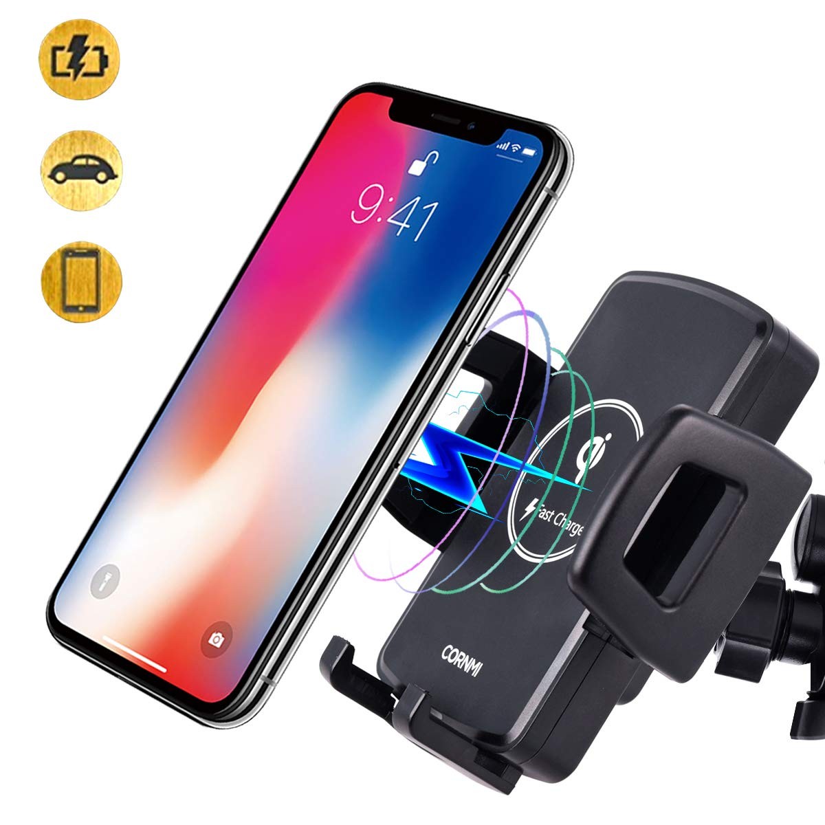 CORNMI Wireless Car Charger Mount Qi Car Charger Car Phone Mount Air Vent Phone Holder for Car patible for iPhone XS MAX XR XS X 8 8 Plus Samsung Galaxy