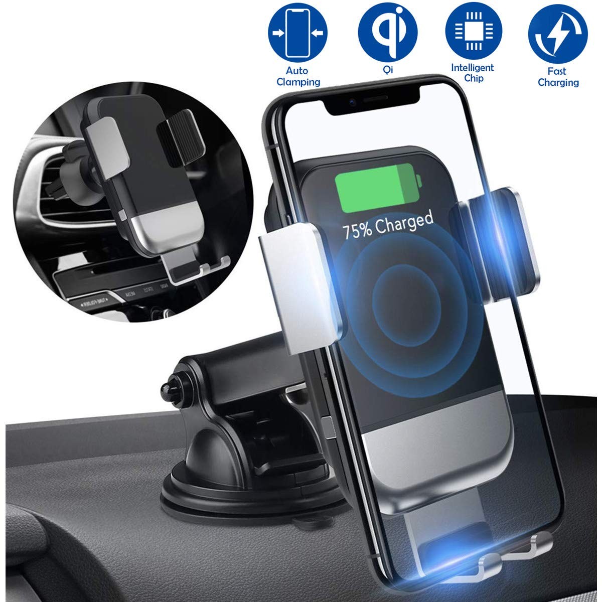 Souleader Wireless Car Charger Mount Auto Clamping 10W 7 5W Qi Fast Charging Car Mount Windshield Dashboard Air Vent Phone Holder for iPhone Xs Xs