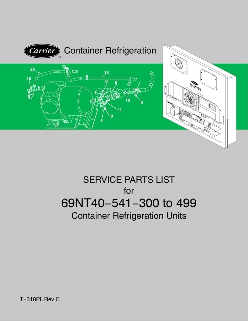 69NT40â541â300 to 499 Container Refrigeration SERVICE PARTS LIST for