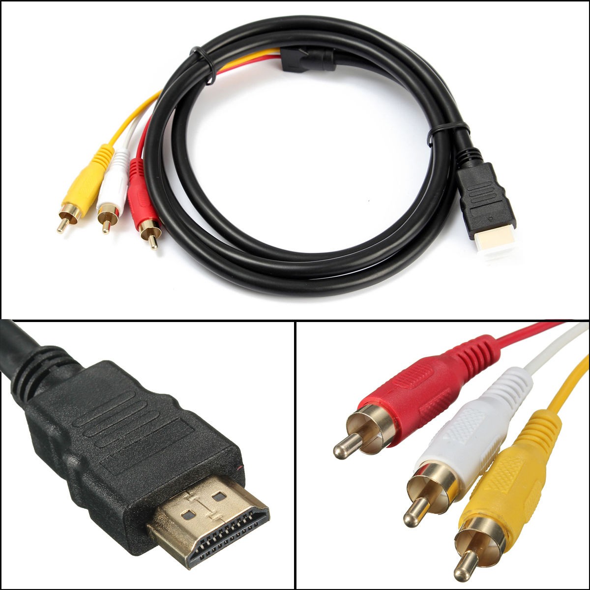 5ft 1 5m 1080p hdmi male to 3 rca audio video av transmit cable cord5ft 1