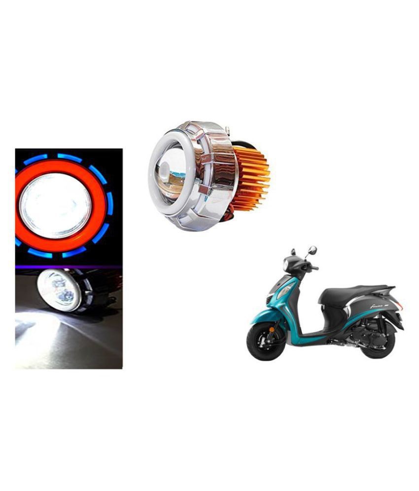 Speedwave Bike Projector Lamp High Intensity Led Headlight Stylish Dual Ring COB LED Inside Double Angel s eye Ring Blue & Red suits For Yamaha Fascino