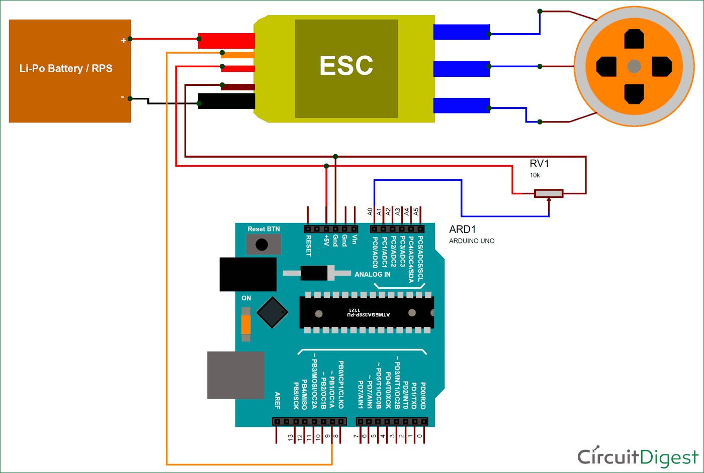 Circuit Diagram for Controlling Brushless DC motor using Arduino