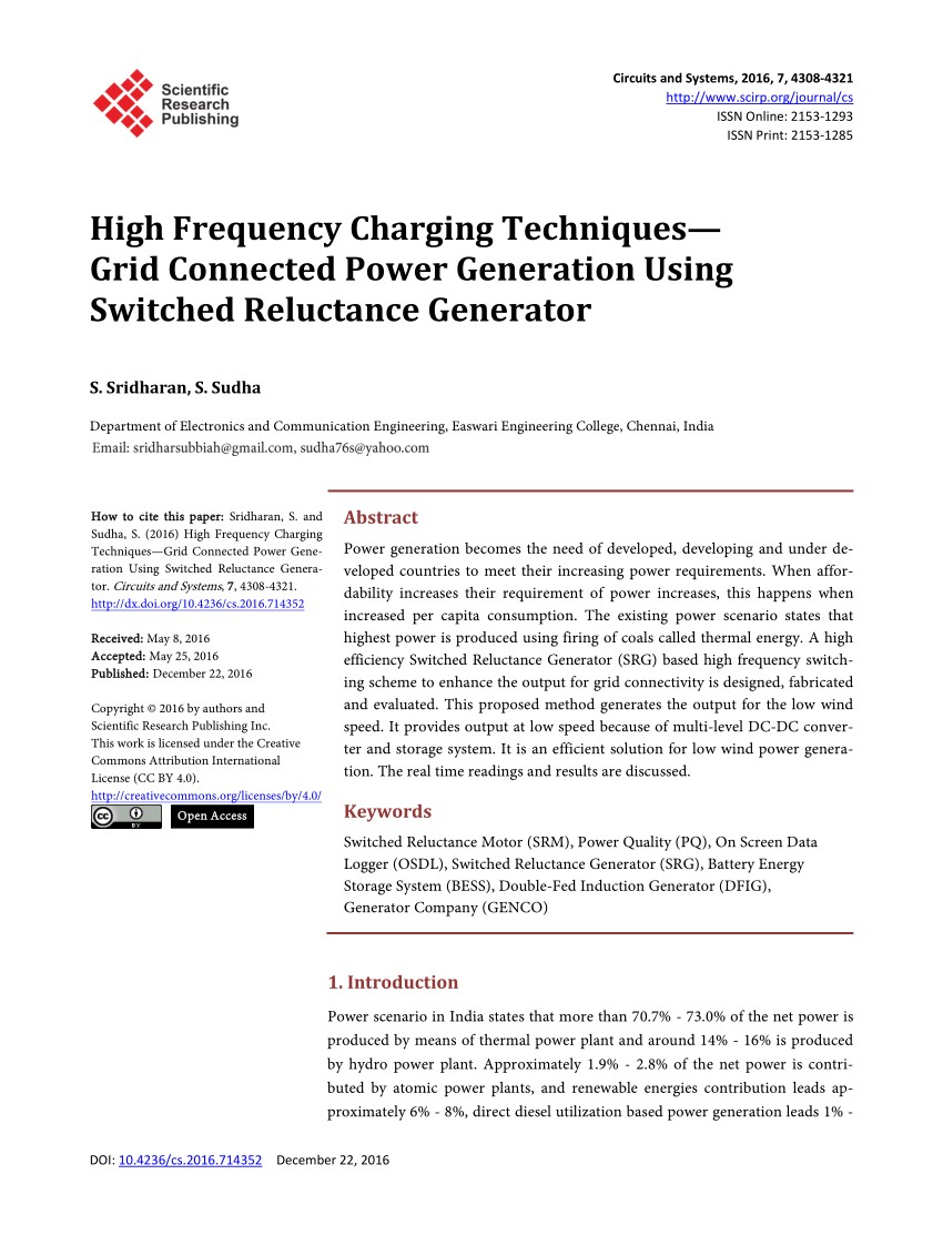 PDF Switched Reluctance Generator for Variable Speed Wind Energy Applications