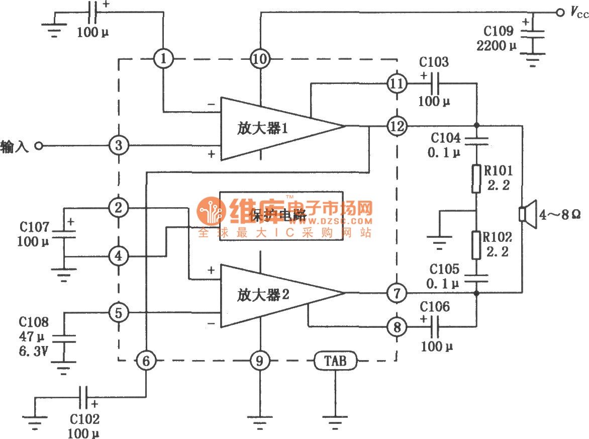 HA1388 18W BTL Audio power amplifier circuit diagram