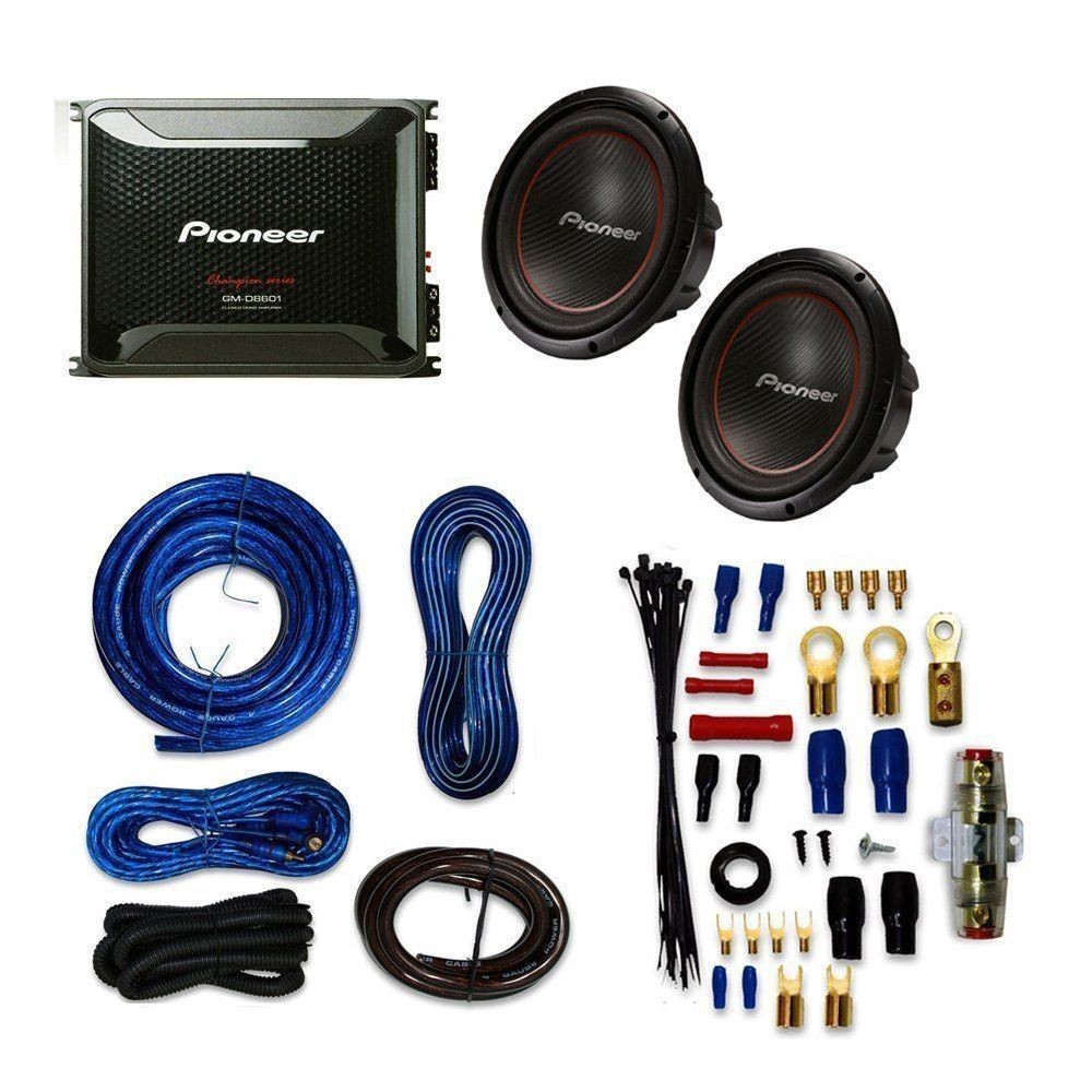 Pioneer TSW304R Subwoofer 12" 4 Ohm with Pioneer GM D8601 Mono subwoofer amplifier 800 watts RMS at 1 ohm and Amplifier Wiring Kit