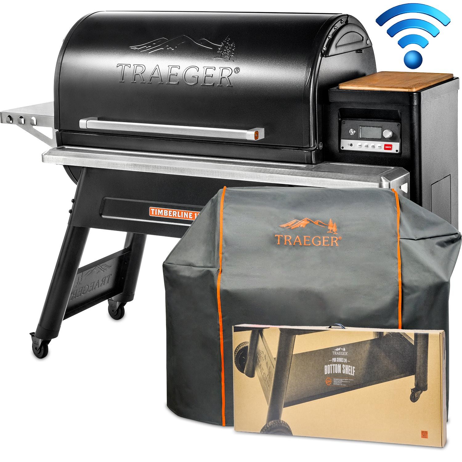 Traeger Timberline 1300 Wi Fi Controlled Wood Pellet Grill W Bottom Shelf & Grill Cover TFB01WLB BBQGuys