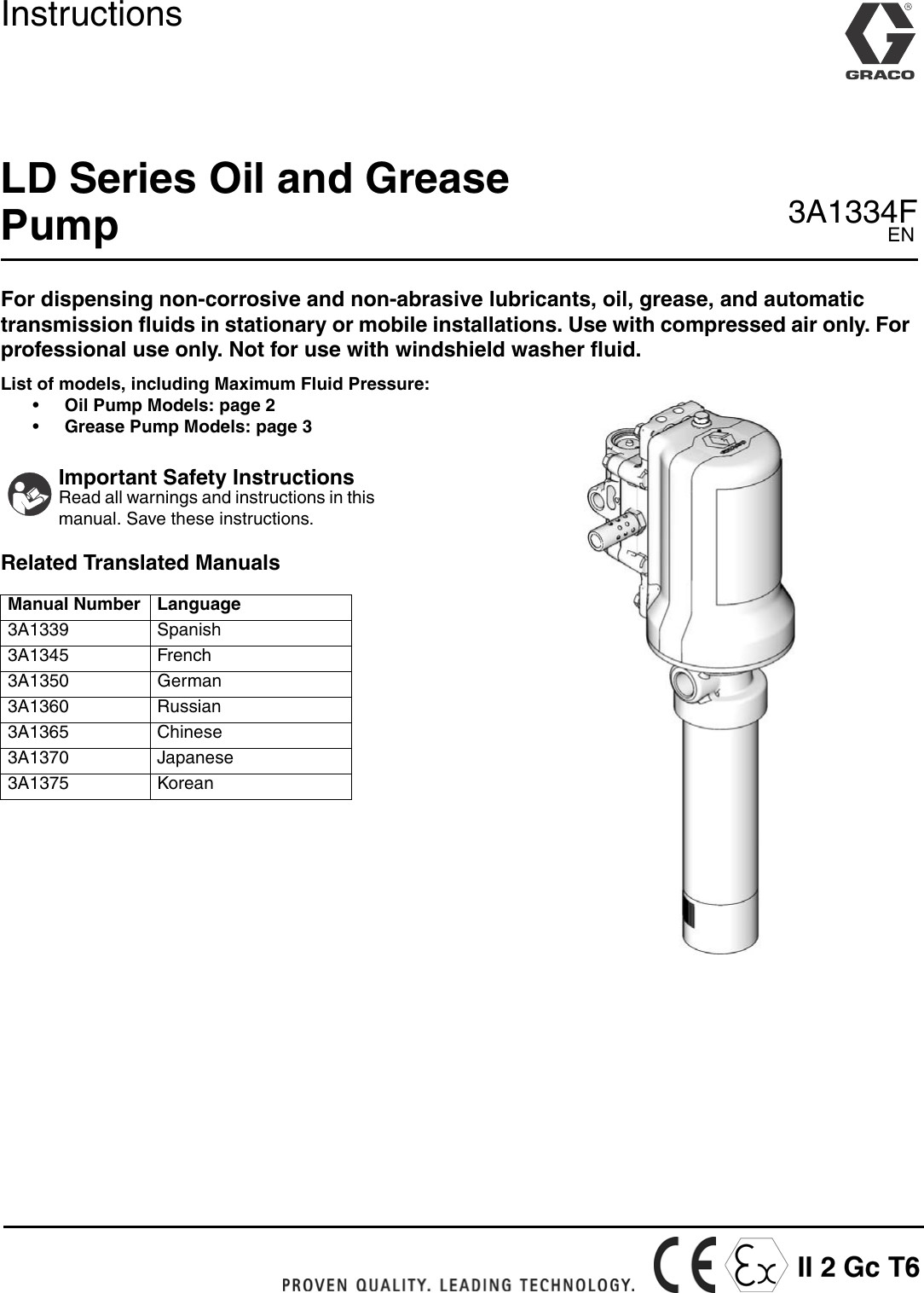 Graco 3A1334F LD Series Oil And Grease Pump Instrucions English User Manual To The Fa8f1e1d edbf 4c91 9950 a895df46b3ad