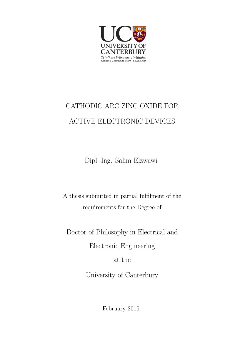 PDF Cathodic Arc Zinc Oxide for Active Electronic Devices