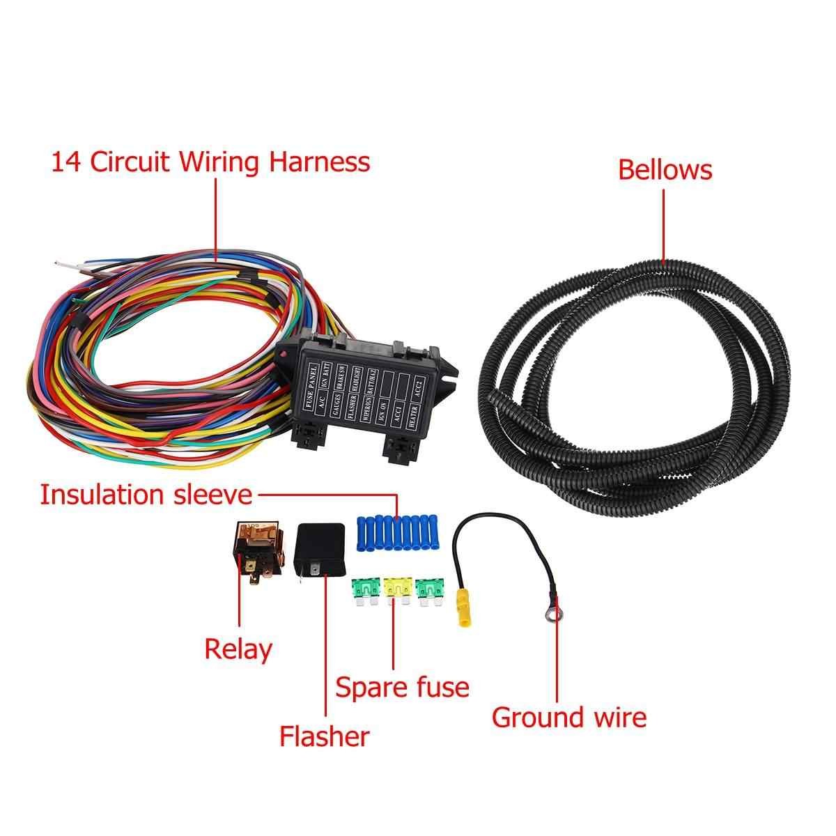 12 14 Circuit Universal Wiring Harness 14 Fuse 12V Muscle Car Hot R od Street R q50