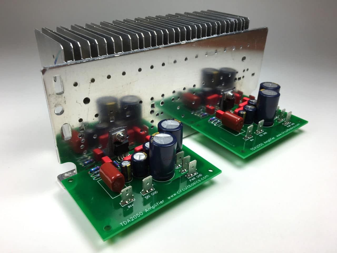 plete TDA2050 Amplifier Design and Construction Assembled PCBs Attached to Heat Sink