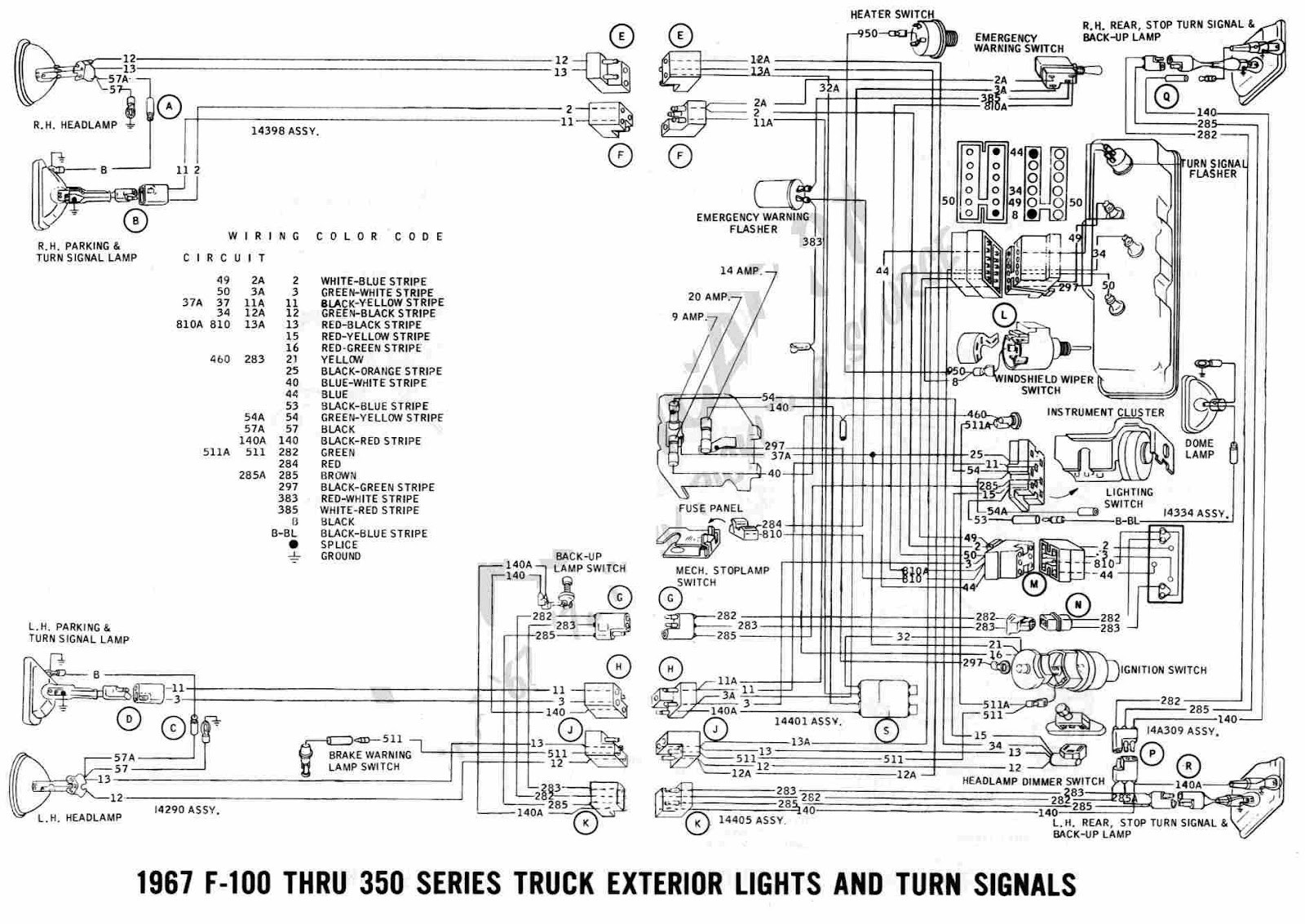 Ford F 100 Through F 350 Truck 1967 Exterior Lights and Turn Signals Wiring Diagram