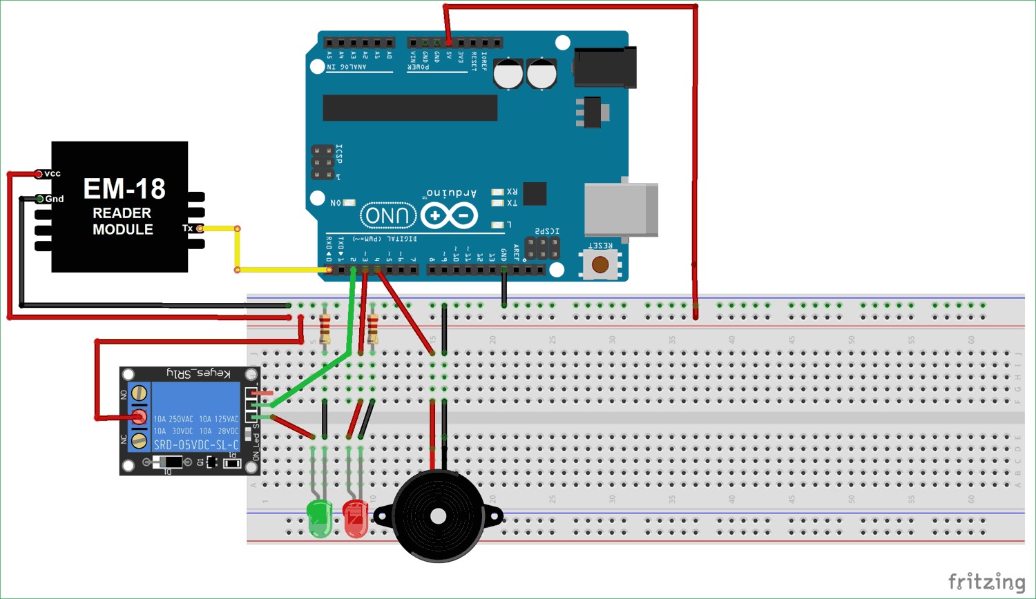 Arduino RFID Door Lock circuit diagram