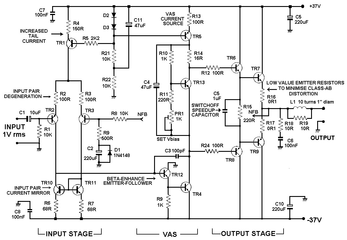 2 x 200 watt stereo amplifier power circuit diagram electronic