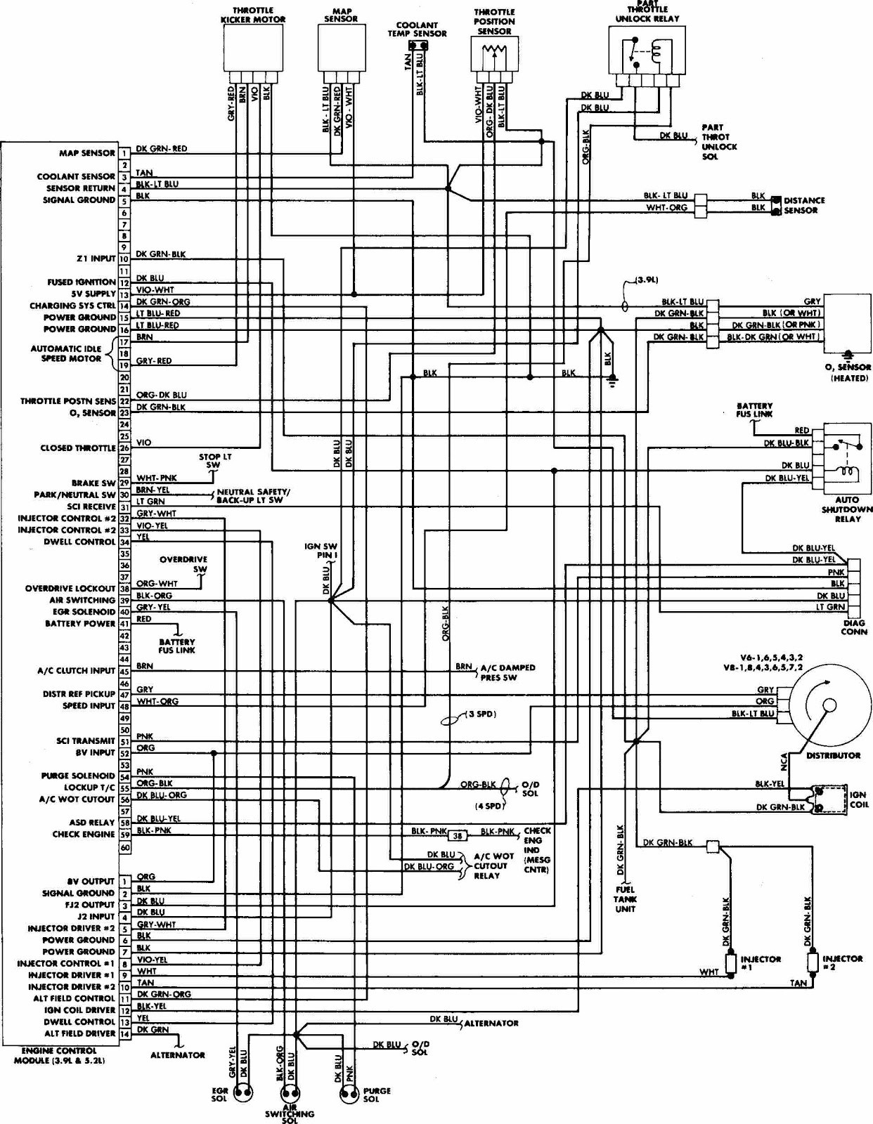 Dodge W100 1988 Engine Control Wiring Diagram
