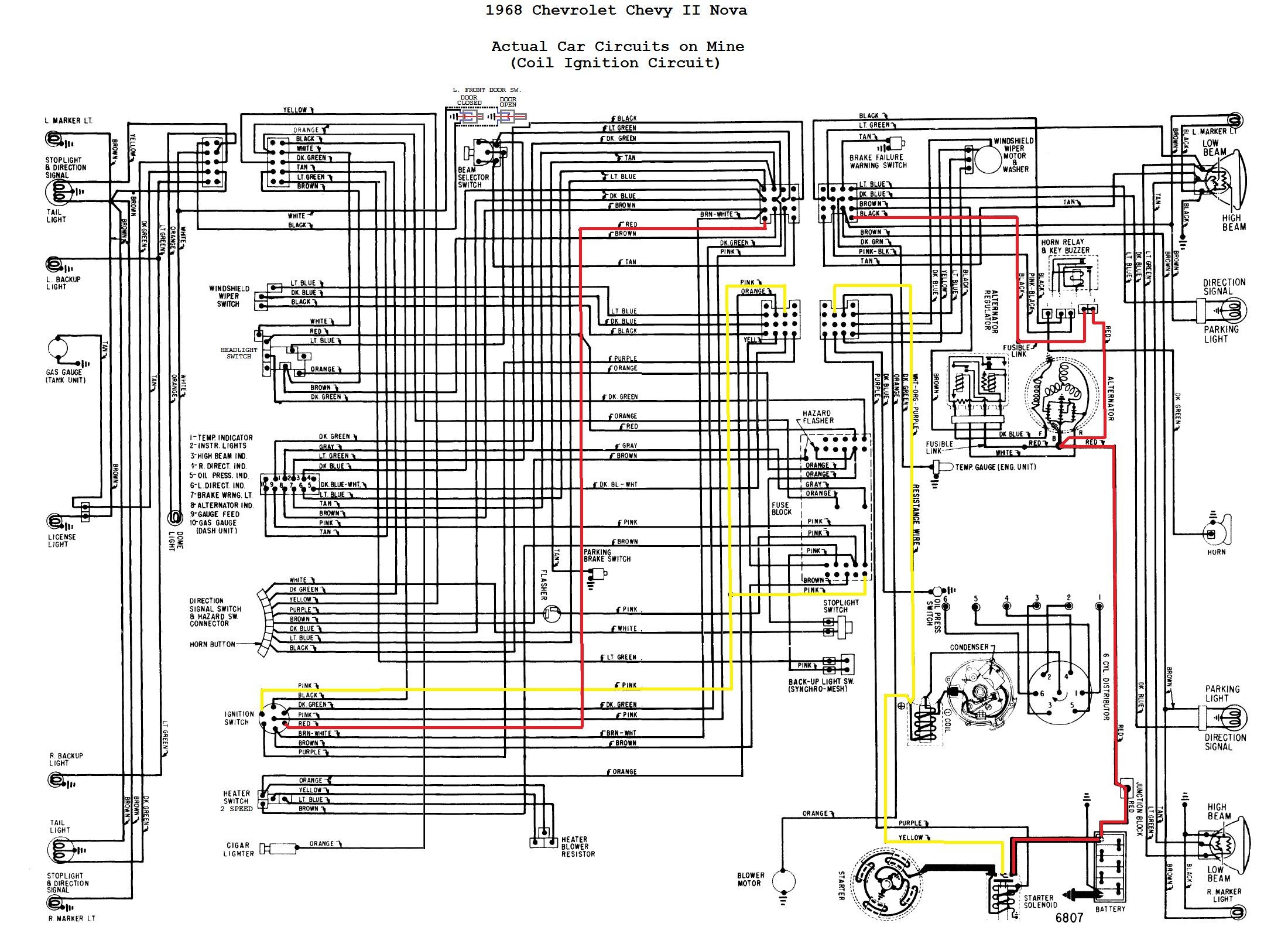 1968 chevrolet nova wiring diagram each circuit highlighted 23