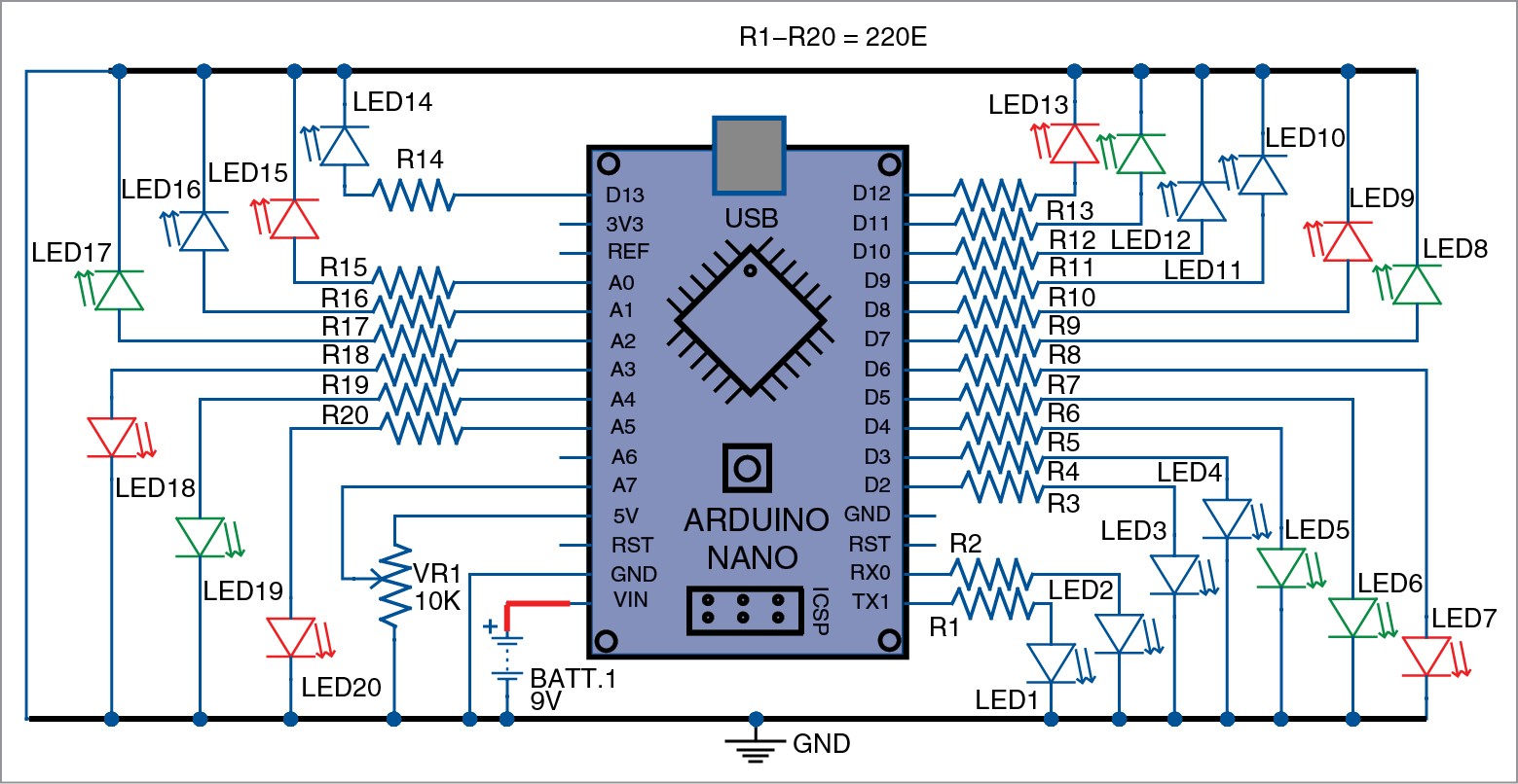 flash twenty leds using arduino