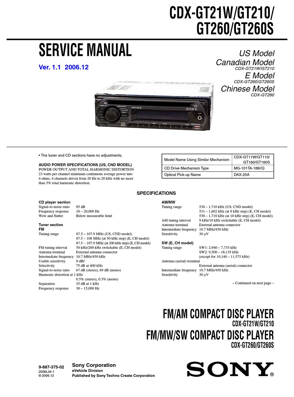 Sony Cdx Gt260 Wiring Diagram Awesome sony Cdx-gt21w Service Manual Pdf Download Manualslib