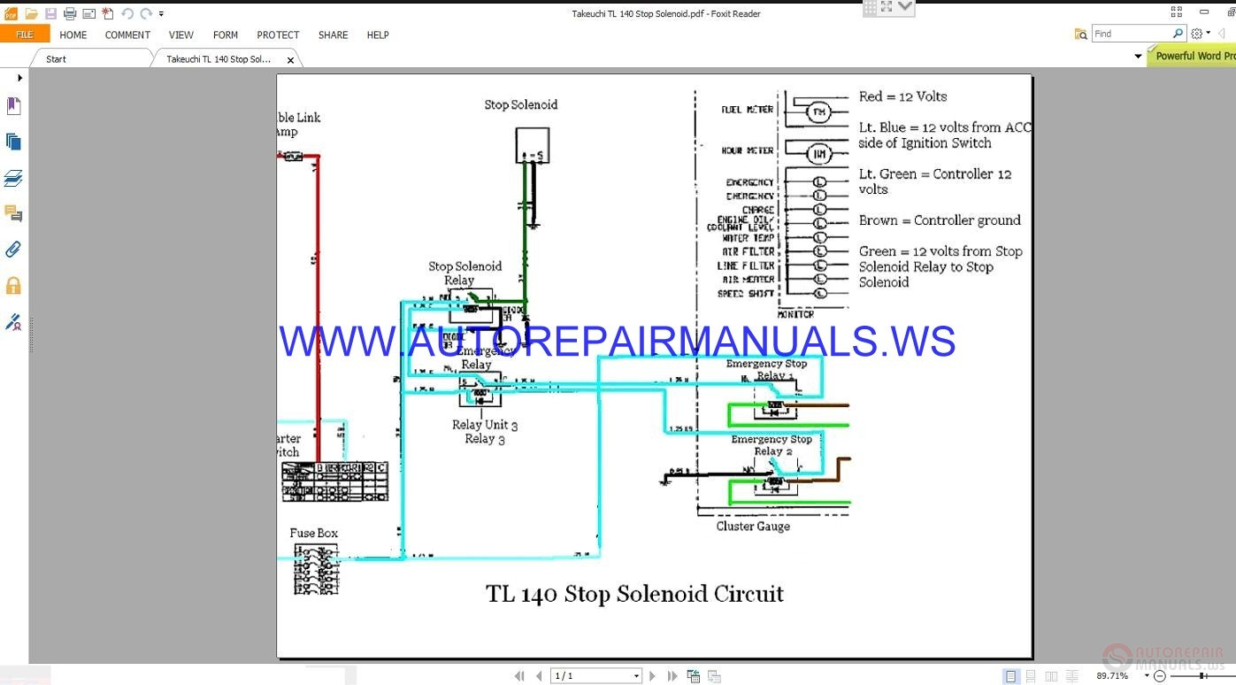 takeuchi tl 140 stop solenoid circuit wiring diagram manual